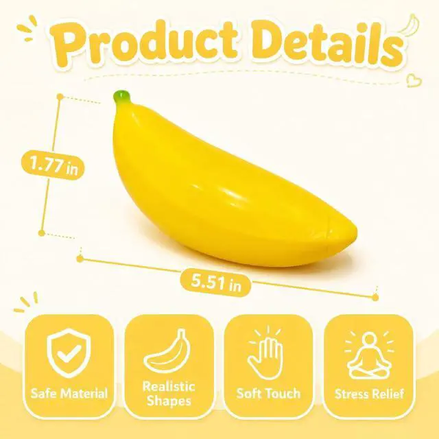 Alt view image 2 of 7 - Bannana Squishy Toy, Banana Squishy Squeeze Toy, Banana Fruit Squishy Fidget Toy, Soft Dough Stress Balls, Squishies Stress Relief Toys for Adults Kids, Party Favors Goodie Bag Fillers Birthday Gift