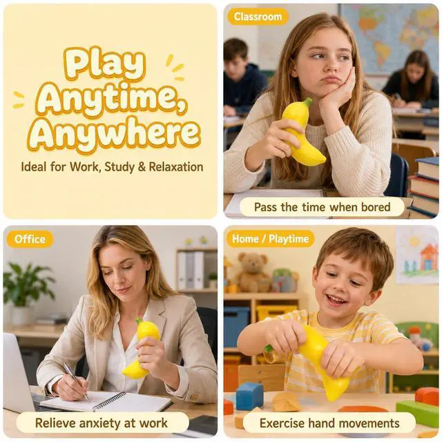 Alt view image 6 of 7 - Bannana Squishy Toy, Banana Squishy Squeeze Toy, Banana Fruit Squishy Fidget Toy, Soft Dough Stress Balls, Squishies Stress Relief Toys for Adults Kids, Party Favors Goodie Bag Fillers Birthday Gift