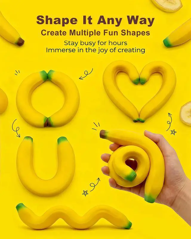 Alt view image 2 of 7 - 2 Pack Banana Latex Soft Decompression Toy, Stretchy Glue-Sand Filled Rubber Squishy Toy, High Elastic Stretchable Fake Fruits Vegetables Stress Relief Toy for Kids Adults (2 Bananas)