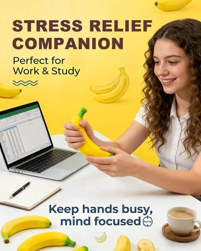 Alt view image 6 of 7 - 2 Pack Banana Latex Soft Decompression Toy, Stretchy Glue-Sand Filled Rubber Squishy Toy, High Elastic Stretchable Fake Fruits Vegetables Stress Relief Toy for Kids Adults (2 Bananas)
