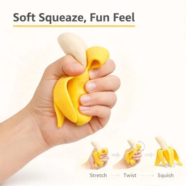 Alt view image 3 of 7 - Realistic Banana Squishy, Soft Slow Rising Banana Squeeze Toys, Fun Desk Stress Reducer for Adults, Sensory Squeeze Ball with Peeled Design, Office Relaxation Gadget