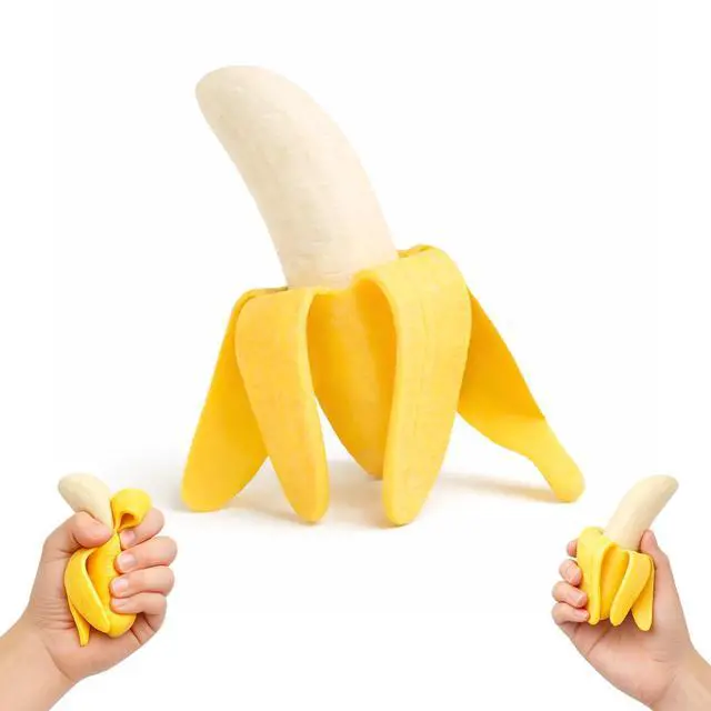 Main image of Realistic Banana Squishy, Soft Slow Rising Banana Squeeze Toys, Fun Desk Stress Reducer for Adults, Sensory Squeeze Ball with Peeled Design, Office Relaxation Gadget