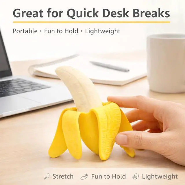 Alt view image 4 of 7 - Realistic Banana Squishy, Soft Slow Rising Banana Squeeze Toys, Fun Desk Stress Reducer for Adults, Sensory Squeeze Ball with Peeled Design, Office Relaxation Gadget