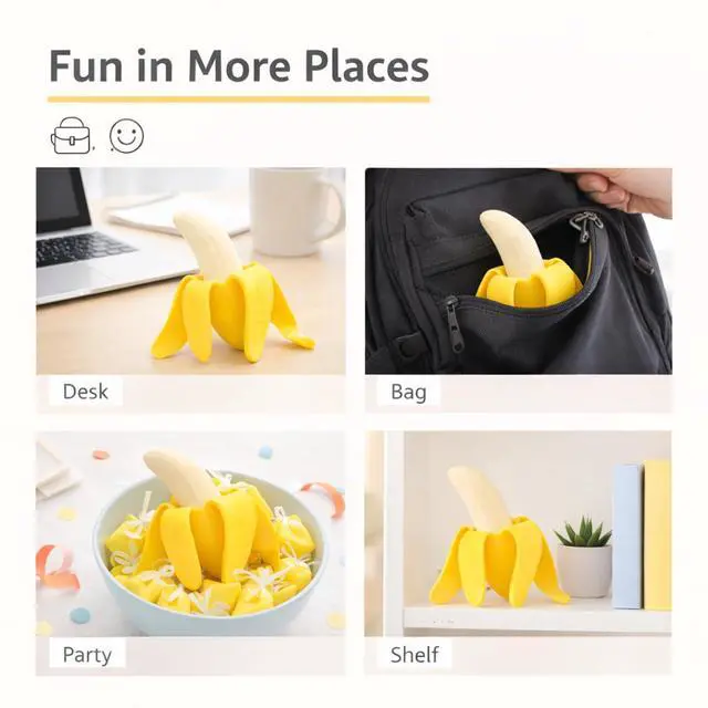 Alt view image 5 of 7 - Realistic Banana Squishy, Soft Slow Rising Banana Squeeze Toys, Fun Desk Stress Reducer for Adults, Sensory Squeeze Ball with Peeled Design, Office Relaxation Gadget