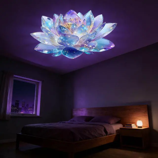 Alt view image 3 of 7 - Lotus-Shaped Projector Lamp, 6 Interchangeable Light Sheets, USB Plug-and-Play, Suitable for Wall and Ceiling Decoration, or as a Bedside Nightlight to Create a Romantic Atmosphere