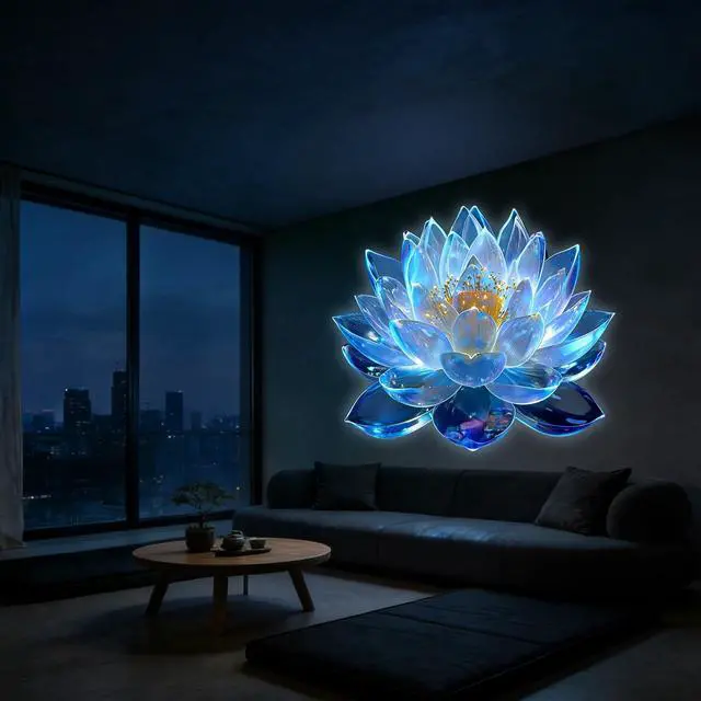 Alt view image 7 of 7 - Lotus-Shaped Projector Lamp, 6 Interchangeable Light Sheets, USB Plug-and-Play, Suitable for Wall and Ceiling Decoration, or as a Bedside Nightlight to Create a Romantic Atmosphere