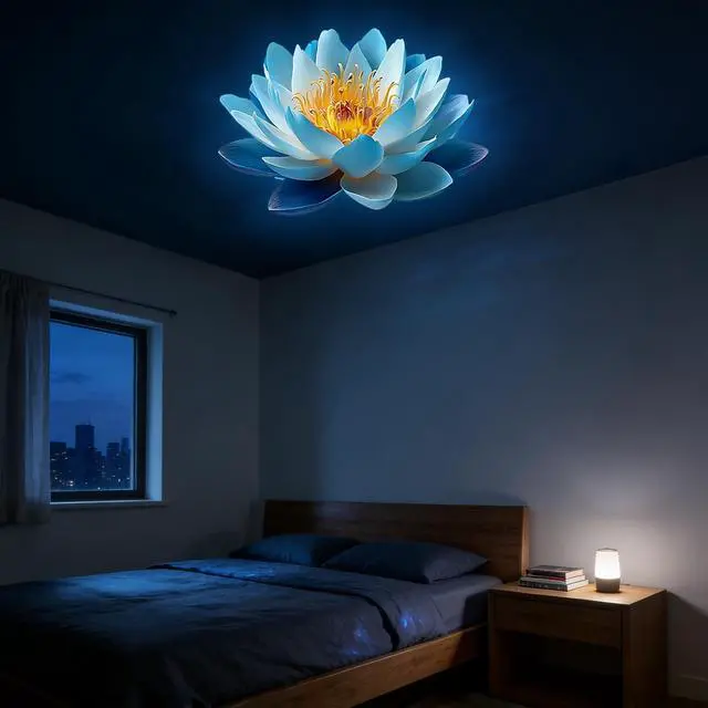Alt view image 6 of 7 - Lotus-Shaped Projector Lamp, 6 Interchangeable Light Sheets, USB Plug-and-Play, Suitable for Wall and Ceiling Decoration, or as a Bedside Nightlight to Create a Romantic Atmosphere