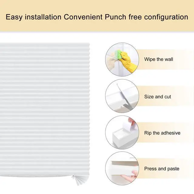 Alt view image 3 of 7 - Window Blinds Cordless No Drill Cut to Size Clip On Stick On Self Adhesive Temporary Blinds Pleated Paper Blinds for Windows Doors Shades for Home Nursery Bedroom Kitchen Bathroom