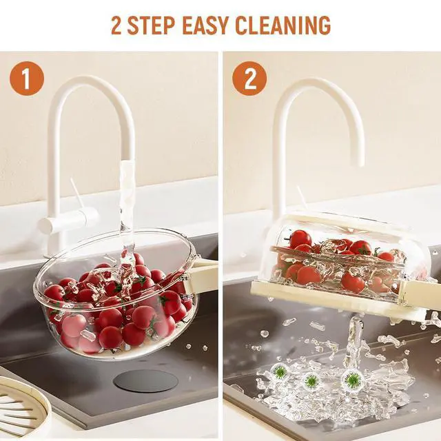 Alt view image 2 of 7 - 2 in 1 Drainer and Strainer, Collapsible Fruit Washing Basket with Cover and Handle, Multifunctional Vegetable Washing Drain Bowl, Keep Fruit Vegetable Fresh Longer, White 6.1" x 3.27"