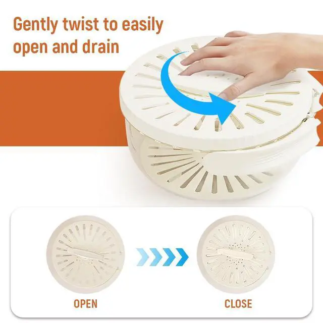 Alt view image 4 of 7 - 2 in 1 Drainer and Strainer, Collapsible Fruit Washing Basket with Cover and Handle, Multifunctional Vegetable Washing Drain Bowl, Keep Fruit Vegetable Fresh Longer, White 6.1" x 3.27"