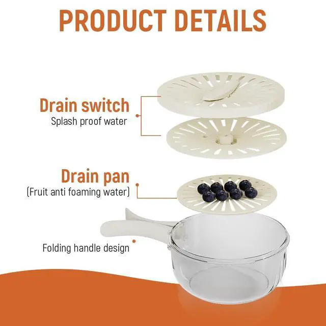 Alt view image 5 of 7 - 2 in 1 Drainer and Strainer, Collapsible Fruit Washing Basket with Cover and Handle, Multifunctional Vegetable Washing Drain Bowl, Keep Fruit Vegetable Fresh Longer, White 6.1" x 3.27"