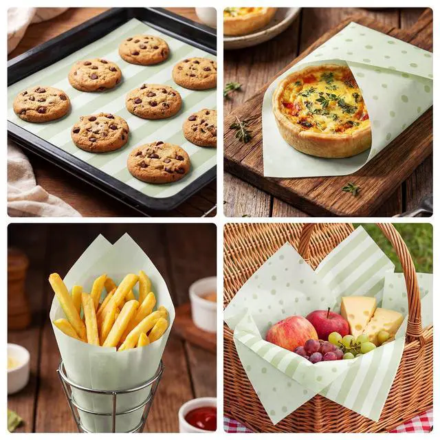 Alt view image 2 of 7 - 200 Pcs Checkered Wax Paper Sheets 7 x 7 Inch Deli Paper Sheets Food Basket Liners for Sandwich Burger Greaseproof Food Wrapping Outdoor Picnic Disposable Serving(Sage Green,Cute)
