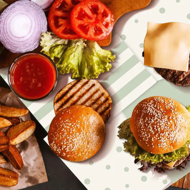 Alt view image 5 of 7 - 200 Pcs Checkered Wax Paper Sheets 7 x 7 Inch Deli Paper Sheets Food Basket Liners for Sandwich Burger Greaseproof Food Wrapping Outdoor Picnic Disposable Serving(Sage Green,Cute)