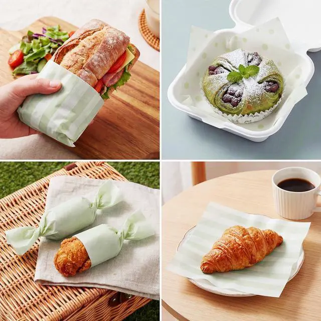 Alt view image 7 of 7 - 200 Pcs Checkered Wax Paper Sheets 7 x 7 Inch Deli Paper Sheets Food Basket Liners for Sandwich Burger Greaseproof Food Wrapping Outdoor Picnic Disposable Serving(Sage Green,Cute)