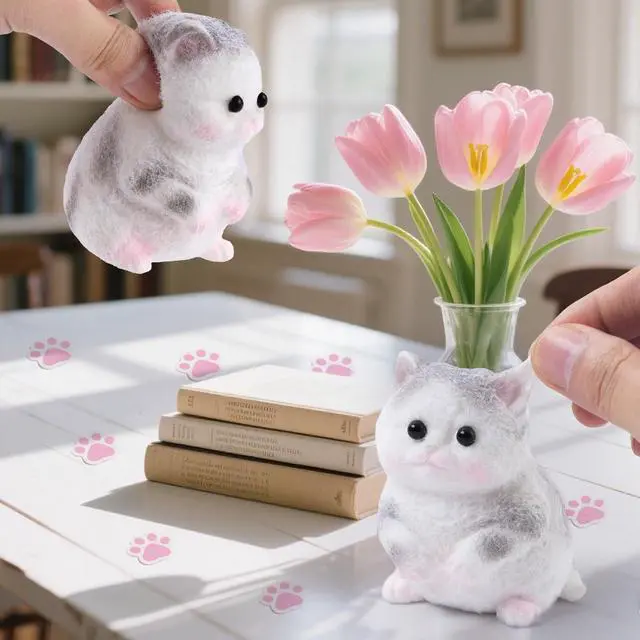Alt view image 3 of 6 - Handmade Cat Squishy Toy, Soft Cat Squeeze Toy for Adults, Stress Relief Squishy Cat Toy, Funny Desk Gifts, Travel & Office Relaxation Toy