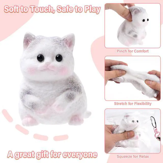 Alt view image 4 of 6 - Handmade Cat Squishy Toy, Soft Cat Squeeze Toy for Adults, Stress Relief Squishy Cat Toy, Funny Desk Gifts, Travel & Office Relaxation Toy