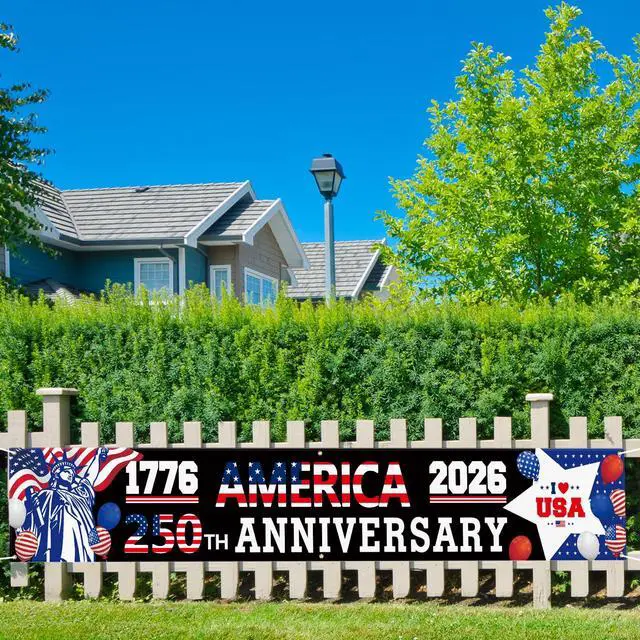 Alt view image 6 of 7 - 250 Anniversary Banner 120" x 20" American 1776-2026 The Statue of Liberty Balloons 250th Anniversary Patriotic Party Supplies Home Decorations for Outdoor, Indoor, Yard, Garden, Porch, Lawn
