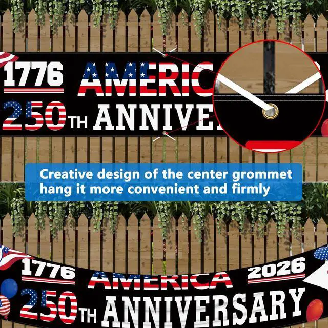 Alt view image 2 of 7 - 250 Anniversary Banner 120" x 20" American 1776-2026 The Statue of Liberty Balloons 250th Anniversary Patriotic Party Supplies Home Decorations for Outdoor, Indoor, Yard, Garden, Porch, Lawn