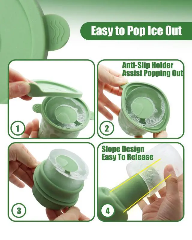 Alt view image 4 of 7 - Ice Molds for Owala 24-40oz, Set of 3, Food-Grade Soft Silicone, No White Residue, Easy to Release, Straw Placement Compatible with Owala FreeSip, Keeps Drinks Cold Longer (Green)