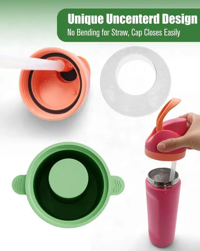 Alt view image 3 of 7 - Ice Molds for Owala 24-40oz, Set of 3, Food-Grade Soft Silicone, No White Residue, Easy to Release, Straw Placement Compatible with Owala FreeSip, Keeps Drinks Cold Longer (Green)