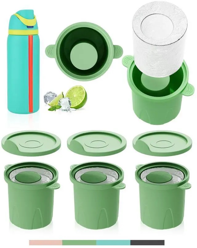 Main image of Ice Molds for Owala 24-40oz, Set of 3, Food-Grade Soft Silicone, No White Residue, Easy to Release, Straw Placement Compatible with Owala FreeSip, Keeps Drinks Cold Longer (Green)