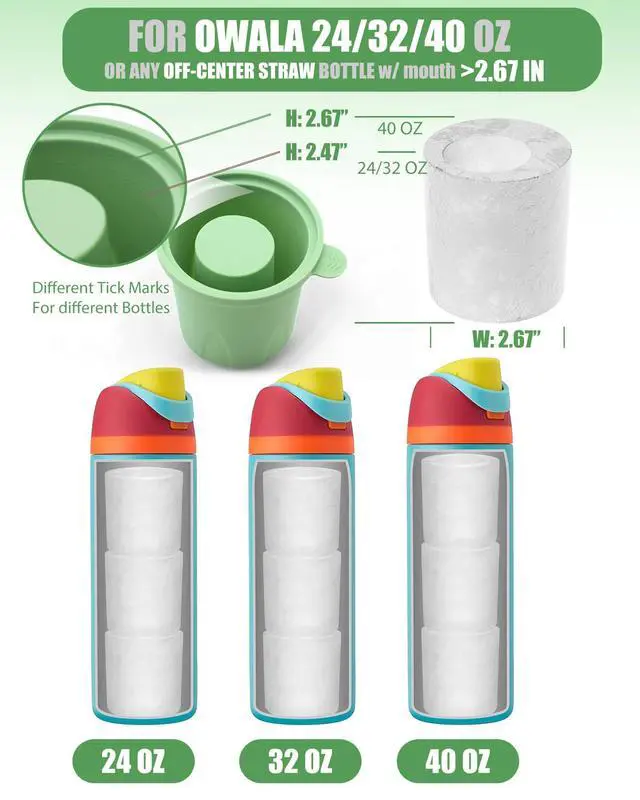 Alt view image 2 of 7 - Ice Molds for Owala 24-40oz, Set of 3, Food-Grade Soft Silicone, No White Residue, Easy to Release, Straw Placement Compatible with Owala FreeSip, Keeps Drinks Cold Longer (Green)