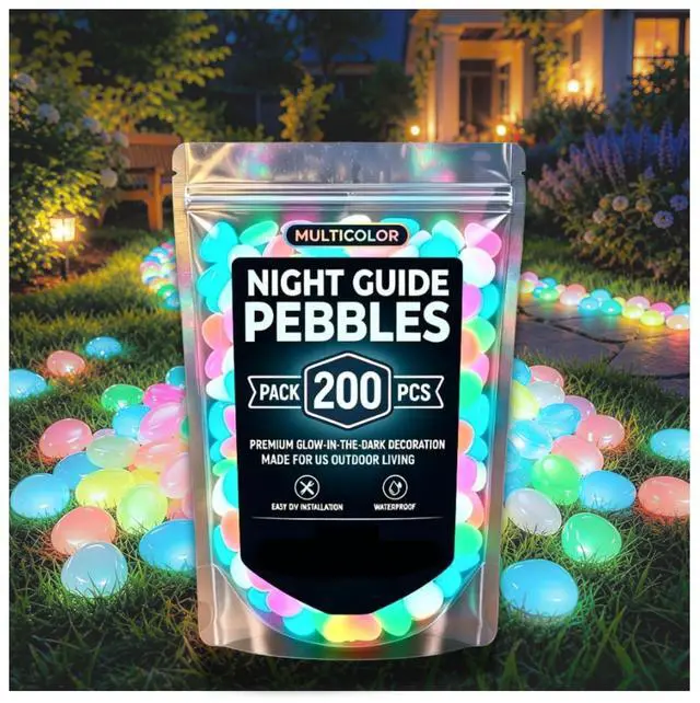 Main image of Night Guide Pebbles, 2026 New Colorful Luminous Garden Stones, Rainbow Glow in the Dark Stepping Rocks Outdoor Landscaping Decor Glowing Stones Fish Tank Aquarium Decorations 200PCS