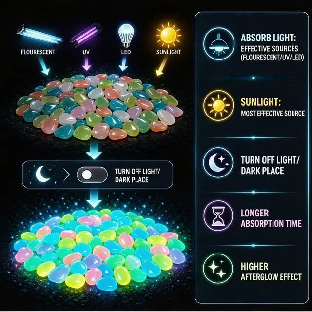 Alt view image 2 of 6 - Night Guide Pebbles, 2026 New Colorful Luminous Garden Stones, Rainbow Glow in the Dark Stepping Rocks Outdoor Landscaping Decor Glowing Stones Fish Tank Aquarium Decorations 200PCS