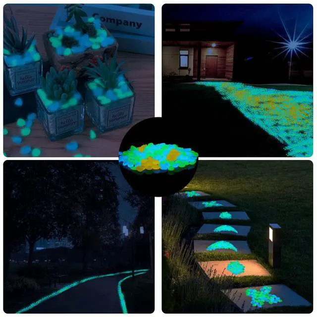 Alt view image 7 of 7 - 900pcs Glow in The Dark Rocks Outdoor Decorations Stones Small Luminous Pebbles Indoor/Outdoor Decor for Garden Fish Tank Aquarium Planter Walkway - Multi