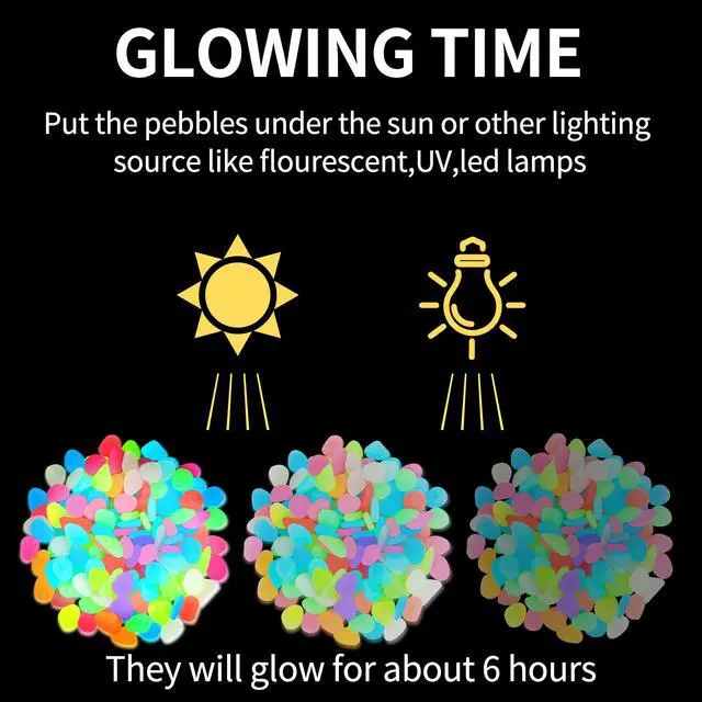 Alt view image 3 of 6 - 350 PCS Luminous Stones Mixed Color Glow Rocks Decorations DIY Decorative Pebbles for Aquarium Fish Tank Sidewalk Garden Path Patio Terrace Lawn Yard Ornaments Colorful Cobbles Decor FD05MX350
