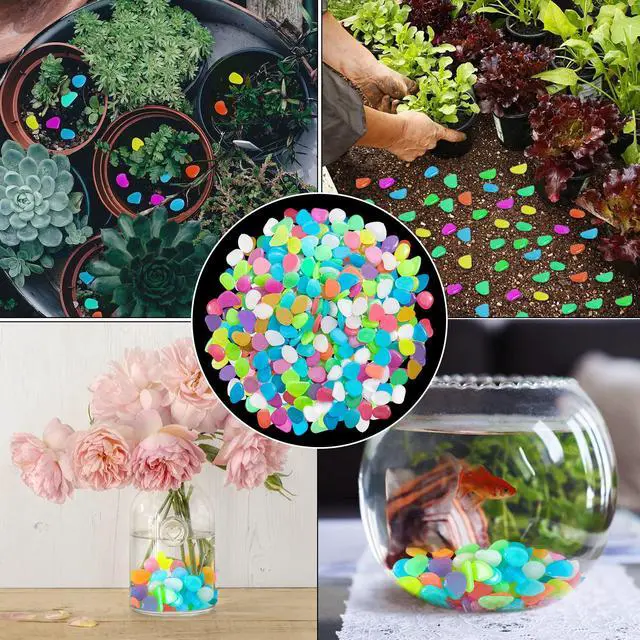 Alt view image 5 of 6 - 350 PCS Luminous Stones Mixed Color Glow Rocks Decorations DIY Decorative Pebbles for Aquarium Fish Tank Sidewalk Garden Path Patio Terrace Lawn Yard Ornaments Colorful Cobbles Decor FD05MX350