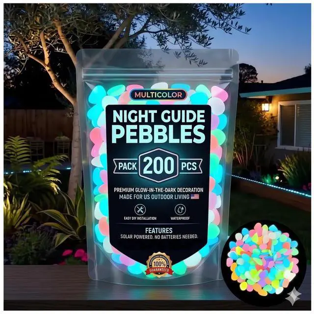 Main image of 2026 Colorful Glow-in-the-Dark Garden Stones Night Guide Luminous Pebbles Rainbow Glow in the Dark Stepping Rocks Outdoor Landscaping Decor Glowing Stones Fish Tank Aquarium Decorations (200, Multi)