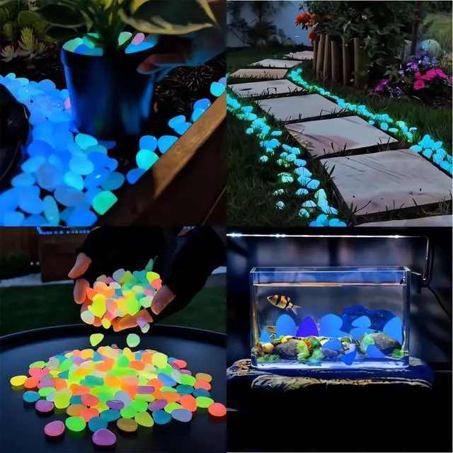 Alt view image 5 of 6 - 2026 Colorful Glow-in-the-Dark Garden Stones Night Guide Luminous Pebbles Rainbow Glow in the Dark Stepping Rocks Outdoor Landscaping Decor Glowing Stones Fish Tank Aquarium Decorations (200, Multi)