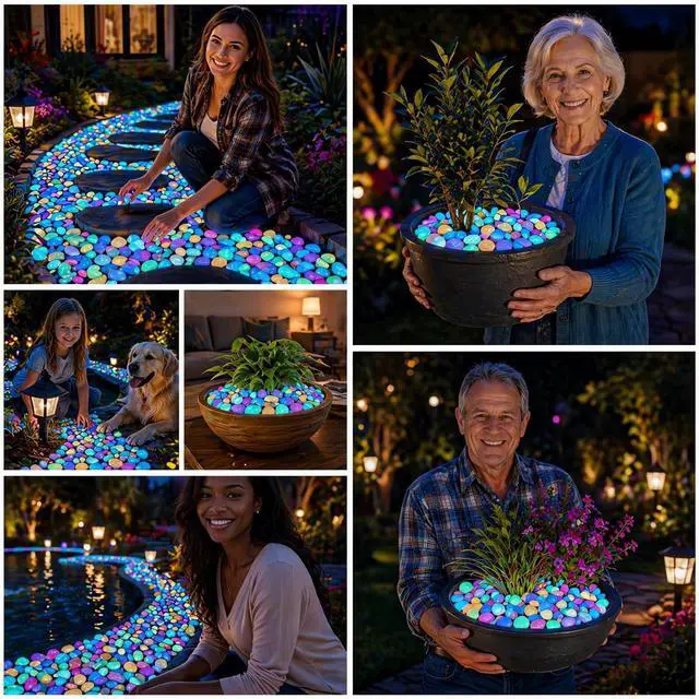 Alt view image 6 of 6 - 2026 Colorful Glow-in-the-Dark Garden Stones Night Guide Luminous Pebbles Rainbow Glow in the Dark Stepping Rocks Outdoor Landscaping Decor Glowing Stones Fish Tank Aquarium Decorations (200, Multi)