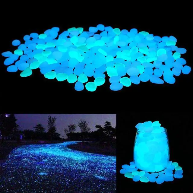 Main image of Glow in The Dark Garden Pebbles Stones Rocks for Yard and Walkways Decor, DIY Decorative Luminous Stones in Blue (200 PCS)