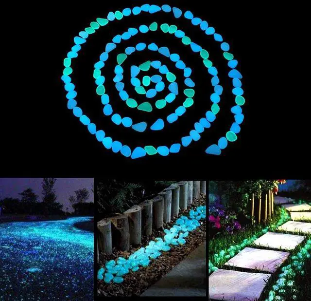 Alt view image 3 of 7 - Glow in The Dark Garden Pebbles Stones Rocks for Yard and Walkways Decor, DIY Decorative Luminous Stones in Blue (200 PCS)