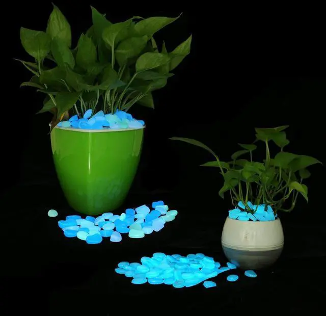 Alt view image 5 of 7 - Glow in The Dark Garden Pebbles Stones Rocks for Yard and Walkways Decor, DIY Decorative Luminous Stones in Blue (200 PCS)