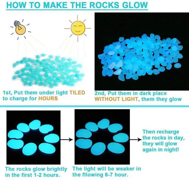 Alt view image 7 of 7 - Glow in The Dark Garden Pebbles Stones Rocks for Yard and Walkways Decor, DIY Decorative Luminous Stones in Blue (200 PCS)