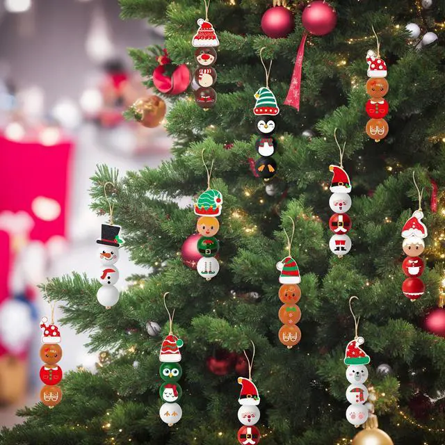 Alt view image 4 of 7 - Christmas Wooden Bead with Twine - 240Pcs DIY Santa Claus Snowman Gingerbread Man Elf Bead Garland Crafts, Xmas Farmhouse Rustic Round Decor Ornaments for Christmas Winter Party Home