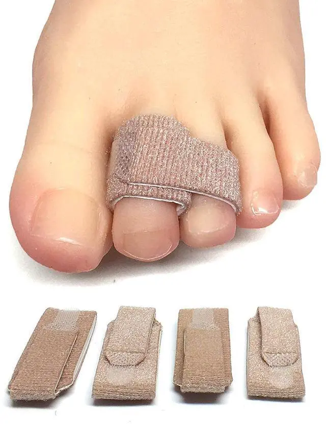 Main image of Hammer Toe Corrector for Women & Men - Reusable Fabric Buddy Wraps for Broken Toes - Cushioned Toe Splint for Protection & Recovery & Hammertoe Straightener - 4 Count (OSFM, Beige)