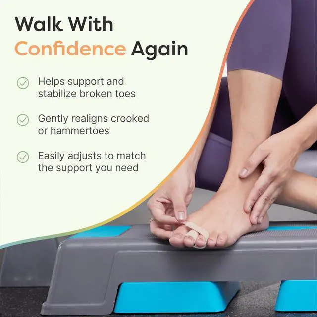 Alt view image 2 of 7 - Hammer Toe Corrector for Women & Men - Reusable Fabric Buddy Wraps for Broken Toes - Cushioned Toe Splint for Protection & Recovery & Hammertoe Straightener - 4 Count (OSFM, Beige)
