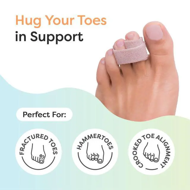 Alt view image 3 of 7 - Hammer Toe Corrector for Women & Men - Reusable Fabric Buddy Wraps for Broken Toes - Cushioned Toe Splint for Protection & Recovery & Hammertoe Straightener - 4 Count (OSFM, Beige)