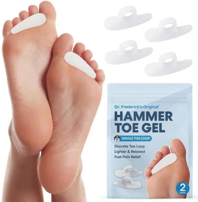 Main image of Hammer Toe Corrector Gels - 2 Pairs - All-Day Relief for Crooked & Overlapping Toes - Soft Cushioning - Symptomatic Support for Toe Alignment - White - 1 Loop Design