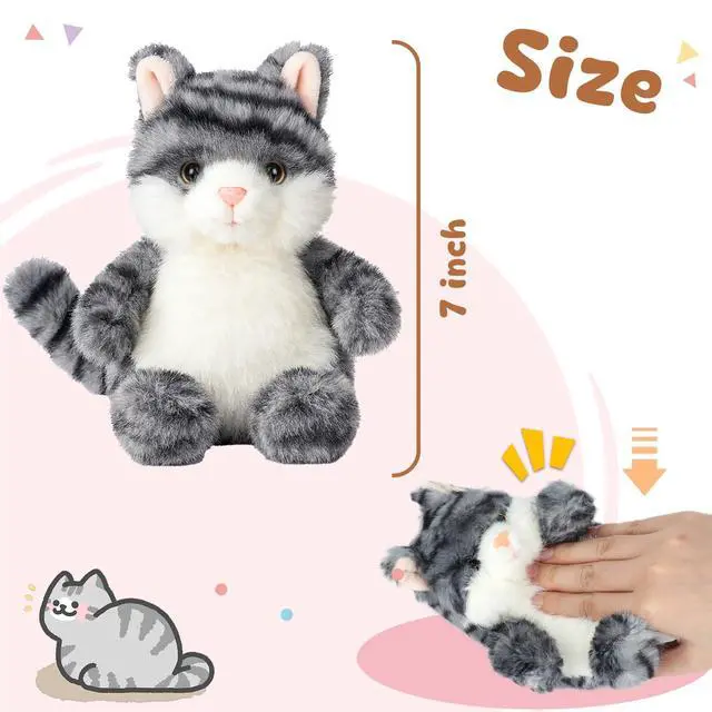 Alt view image 3 of 5 - Cat Stuffed Animal Adorable Sitting Kitten Plush Soft Stress Relief Plush Toy Cute Birthday Gifts for Kids Adults,Gray