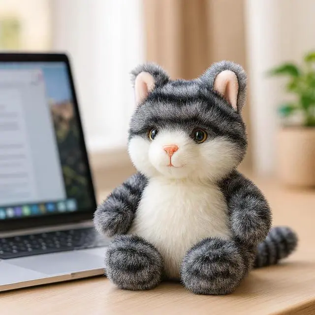 Alt view image 5 of 5 - Cat Stuffed Animal Adorable Sitting Kitten Plush Soft Stress Relief Plush Toy Cute Birthday Gifts for Kids Adults,Gray