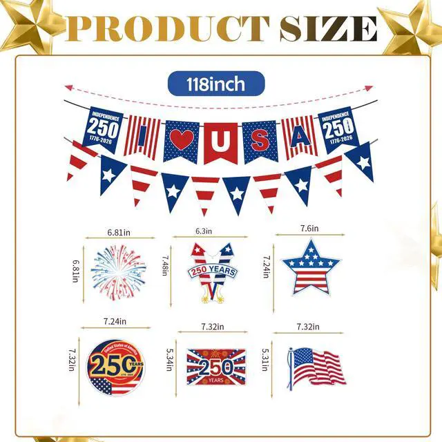Alt view image 3 of 7 - 250th Anniversary Party Decorations Include 250 Years I Love USA Banners Hanging Swirls 4th of July Independence Day Theme Decor Supplies