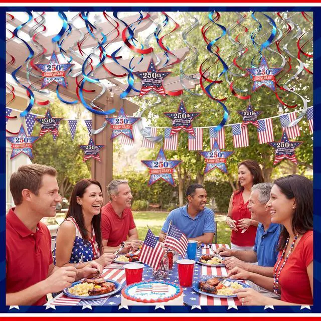 Alt view image 6 of 7 - 72 Pcs 250th Anniversary Hanging Swirls Decorations 250 Years Ceiling Streamers 4th of July Hanging Ornaments for Independence Memorial Day Party Supplies Decorations