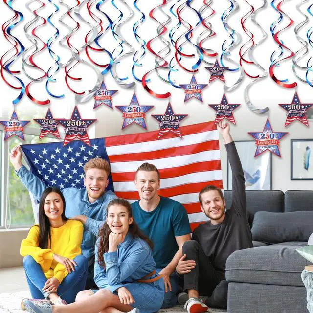 Alt view image 4 of 7 - 72 Pcs 250th Anniversary Hanging Swirls Decorations 250 Years Ceiling Streamers 4th of July Hanging Ornaments for Independence Memorial Day Party Supplies Decorations