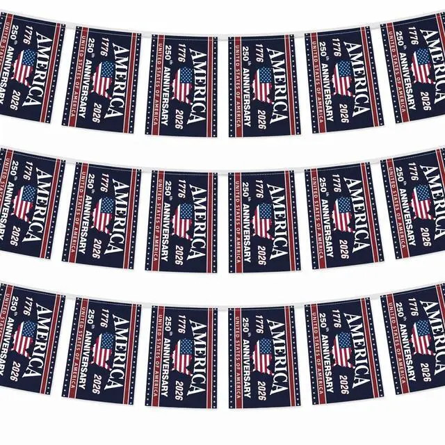 Main image of 250th Anniversary Decoration 250th Anniversary USA Flag Banner 40 Flag 32.8ft Total 1776-2026 Patriotic Party Decor American USA Garland Hanging 4th of July Independence Day Indoor Outdoor