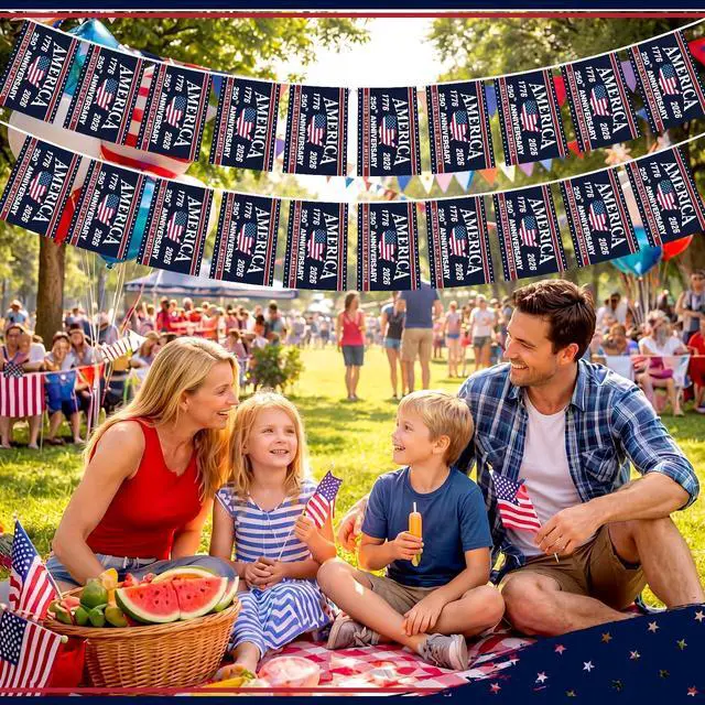 Alt view image 7 of 7 - 250th Anniversary Decoration 250th Anniversary USA Flag Banner 40 Flag 32.8ft Total 1776-2026 Patriotic Party Decor American USA Garland Hanging 4th of July Independence Day Indoor Outdoor